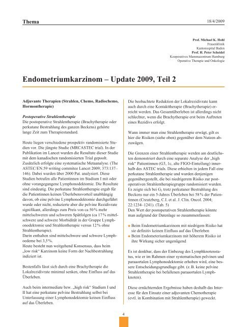 Endometriumkarzinom – Update 2009, Teil 2 - Frauenheilkunde ...