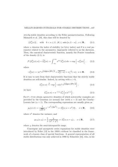 MELLIN-BARNES INTEGRALS FOR STABLE DISTRIBUTIONS AND ...