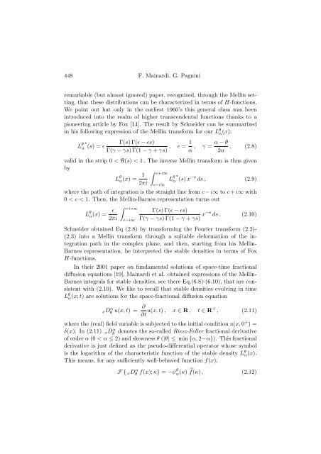 MELLIN-BARNES INTEGRALS FOR STABLE DISTRIBUTIONS AND ...