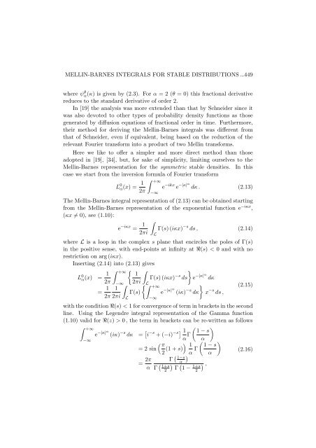 MELLIN-BARNES INTEGRALS FOR STABLE DISTRIBUTIONS AND ...