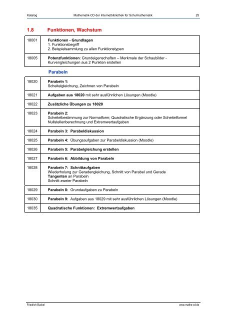 Katalog - Internetbibliothek für Schulmathematik