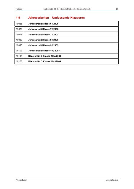 Katalog - Internetbibliothek für Schulmathematik