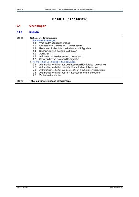 Katalog - Internetbibliothek für Schulmathematik