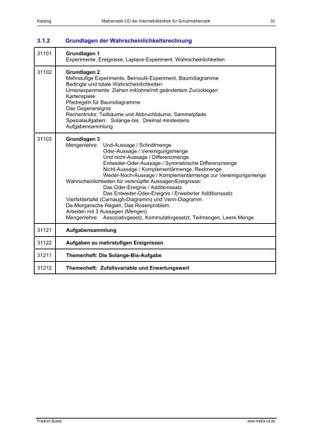 Katalog - Internetbibliothek für Schulmathematik