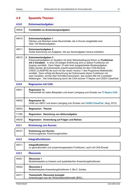 Katalog - Internetbibliothek für Schulmathematik