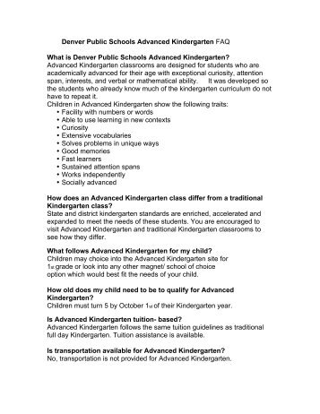 Denver Public Schools Advanced Kindergarten FAQ What is Denver ...