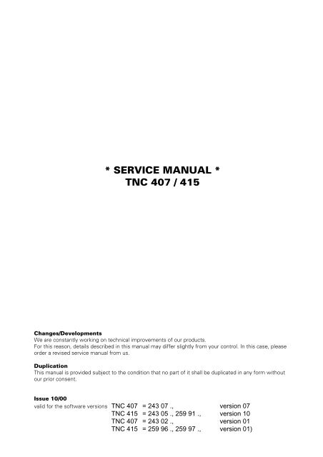 Service Manual TNC 407 / TNC 415 - heidenhain - DR. JOHANNES ...