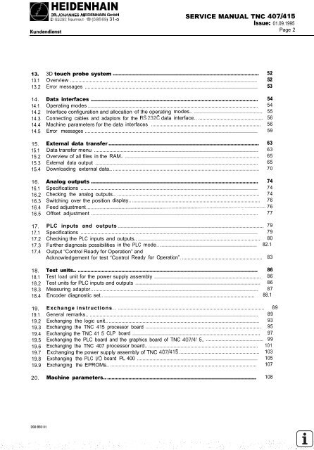 Service Manual TNC 407 / TNC 415 - heidenhain - DR. JOHANNES ...