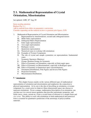 ¶ 3. Mathematical Representation of Crystal Orientation, Misorientation