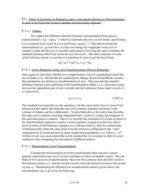 ¶ 3. Mathematical Representation of Crystal Orientation, Misorientation