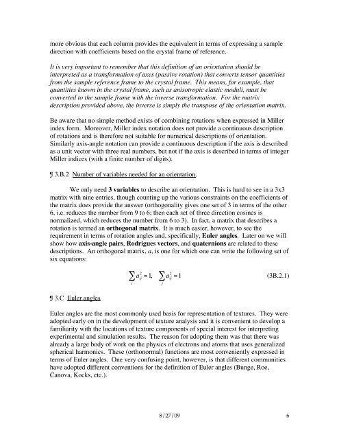 ¶ 3. Mathematical Representation of Crystal Orientation, Misorientation