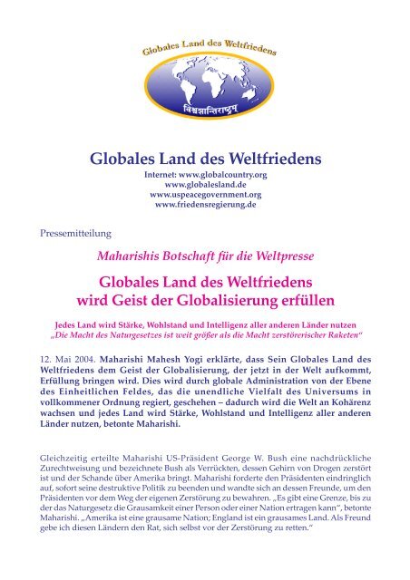 Globales Land des Weltfriedens - Maharishi Vedische Medizin