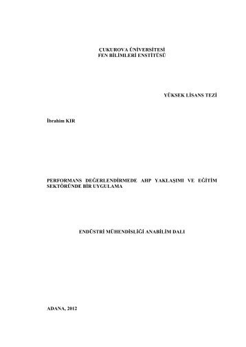ÇUKUROVA ÜNİVERSİTESİ FEN BİLİMLERİ ENSTİTÜSÜ YÜKSEK ...