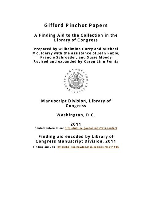 Gifford Pinchot Papers - American Memory - Library of Congress