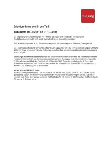 Entgeltbestimmungen für den Tarif: Turka Basta (01.09.2011 bis ...