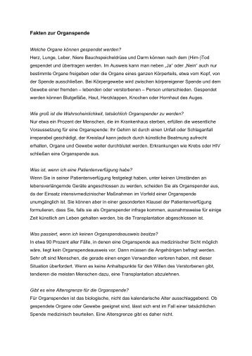 Fakten zur Organspende - Franziskaner