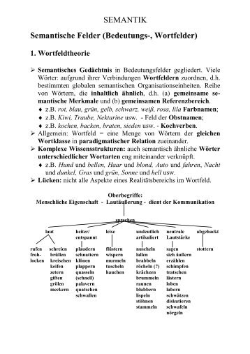 SEMANTIK Semantische Felder (Bedeutungs-, Wortfelder)