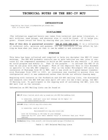 TECHNICAL NOTES ON THE EEC-IV MCU - Auto diagnostics