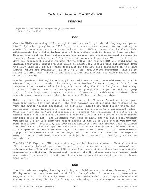 TECHNICAL NOTES ON THE EEC-IV MCU - Auto diagnostics