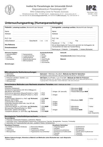 Untersuchungsantrag (Humanparasitologie) - Fortbildung