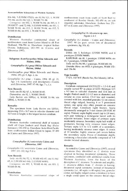 Azooxanthellate Scleractinia (Cnidaria: Anthozoa) - Western ...