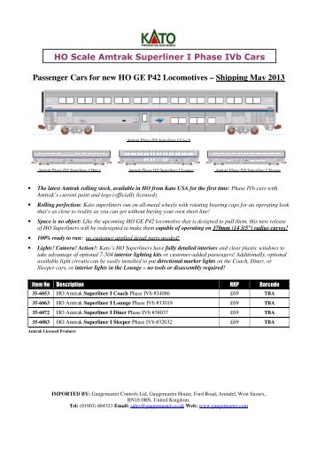Passenger Cars for new HO GE P42 Locomotives - Gaugemaster.com