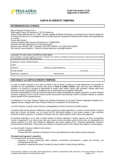 Carta Di Credito Tempora Friuladria
