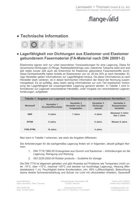 Lagerung von Dichtungen aus Elastomeren oder mit ... - FlangeValid