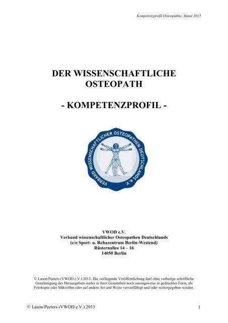 DER WISSENSCHAFTLICHE OSTEOPATH - KOMPETENZPROFIL -