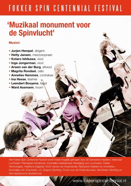 de flyer van het Pioniersconcert - Fokker Spin Centennial