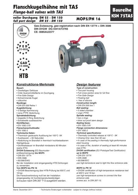 Datenblatt Flanschkugelhahn_KSN75TAS - G. Bee GmbH