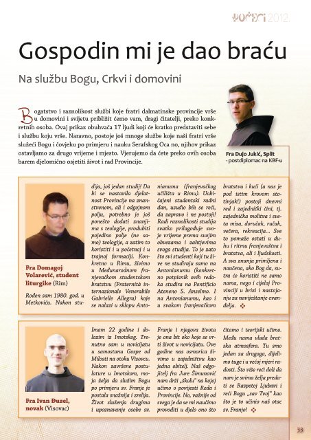 God. X. (2012.) br. 1 (10) - Franjevačka provincija Presvetog ...