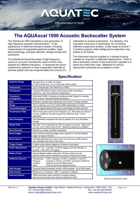 The AQUAscat 1000 Acoustic Backscatter System - FZK