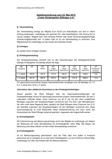 Gebührenordnung vom 23. Mai 2012 „Freier Kindergarten Ettlingen ...