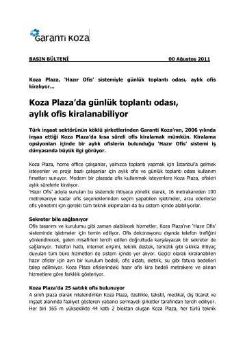 Koza Plaza'da günlük toplantı odası, aylık ofis ... - Garanti Koza