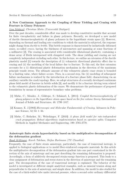 Section 6: Material modelling in solid mechanics - GAMM 2012