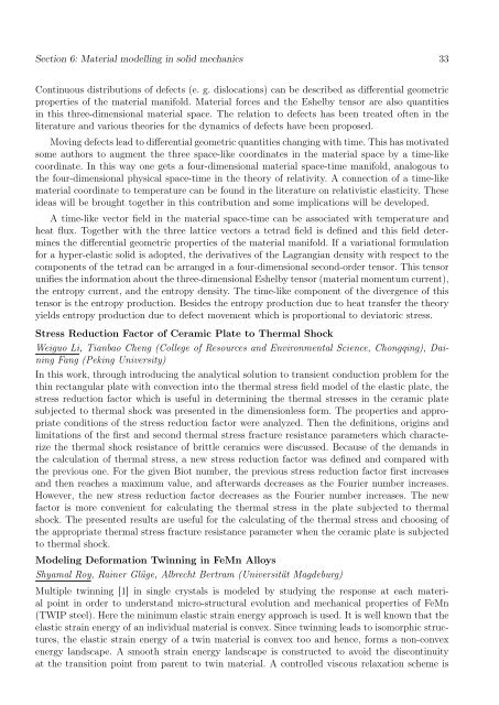 Section 6: Material modelling in solid mechanics - GAMM 2012