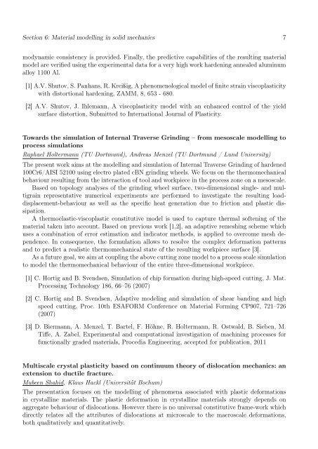 Section 6: Material modelling in solid mechanics - GAMM 2012