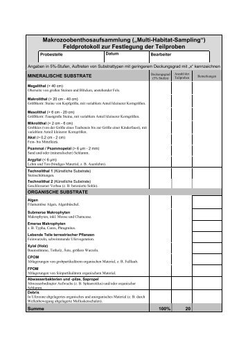 Feldprotokoll zur Festlegung der Teilproben