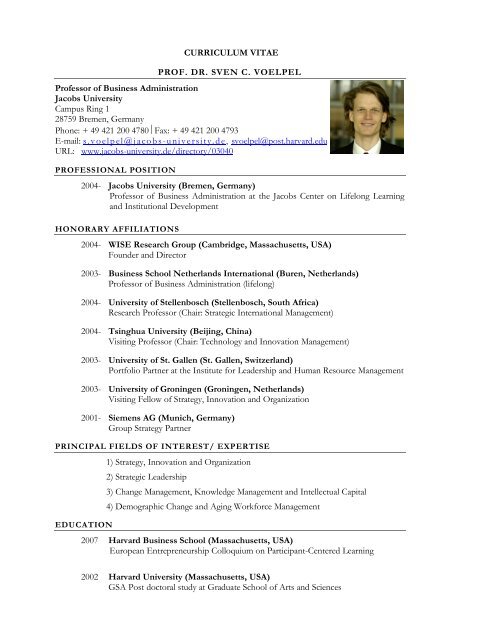 CURRICULUM VITAE PROF. DR. SVEN C. VOELPEL ... - Edocr