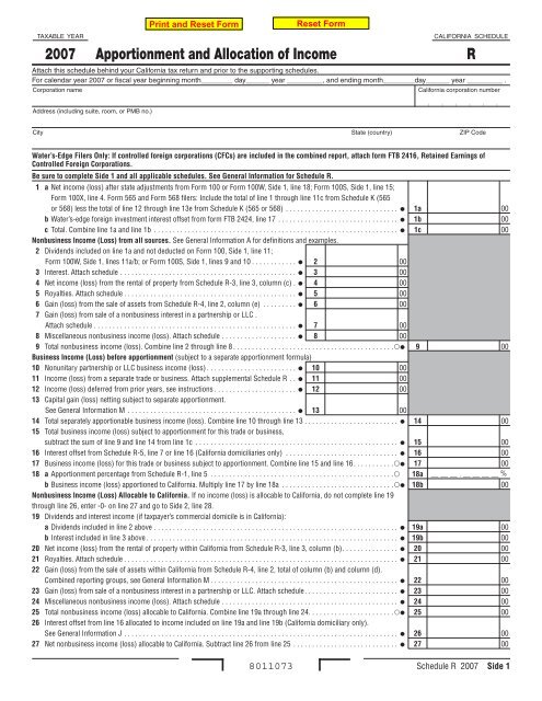 Schedule R-7 - California Franchise Tax Board