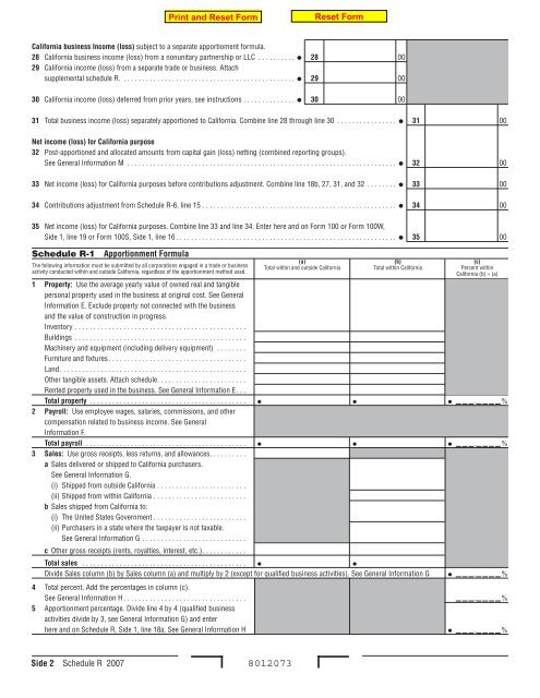 Schedule R-7 - California Franchise Tax Board