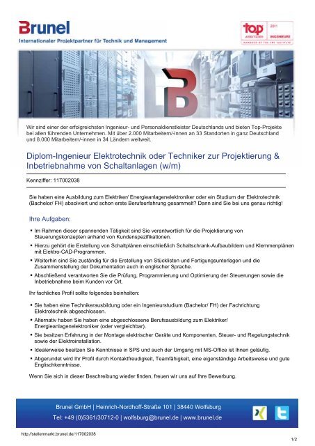 Diplom-Ingenieur Elektrotechnik oder Techniker zur Projektierung ...