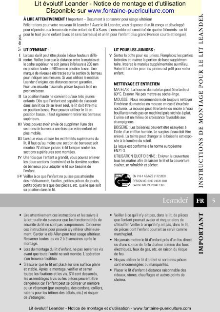 Lit évolutif Leander - Notice de montage et d'utilisation