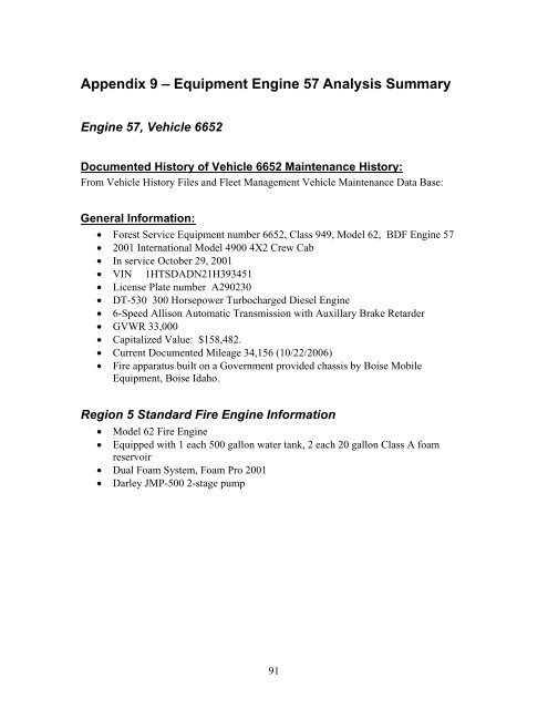 Appendix 9 – Equipment Engine 57 Analysis Summary
