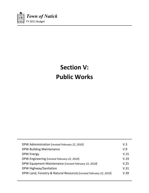 Section V: Public Works (revised 2/22/2010) - Town of Natick