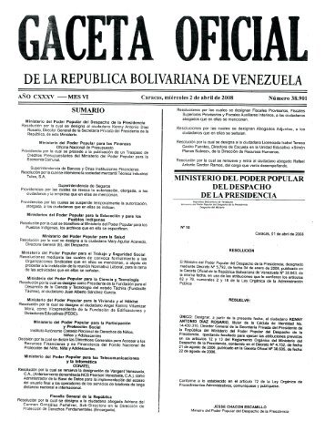 Gaceta Oficial donde se decreta al Presidente de Fundacite Táchira