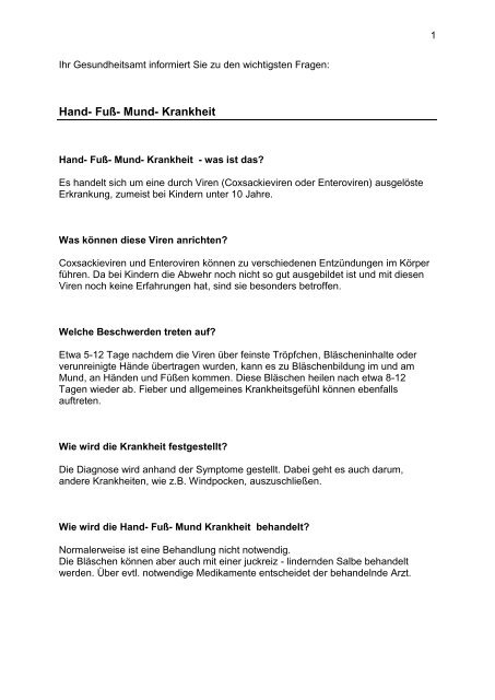 Hand Fuss Mund Krankheit Pdf Frankfurt