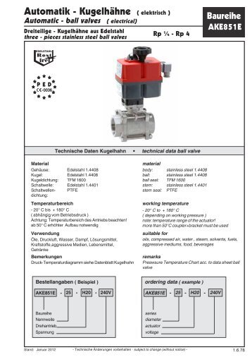Datenblatt Automatik Kugelhahn ... - G. Bee GmbH
