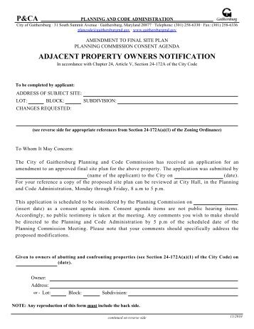 Adjacent Property Owner Notification Adjacent Property Owner Notification